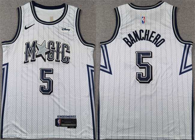 Mens Orlando Magic #5 Paolo Banchero Silver 2024-25 City Edition Stitched Basketball Jersey